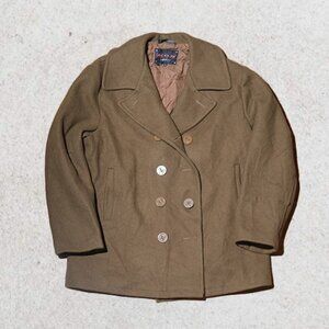 Schott NYC (Dur O Jac) Sz L Wool Double Breasted Quilt Liner Camel Peacoat